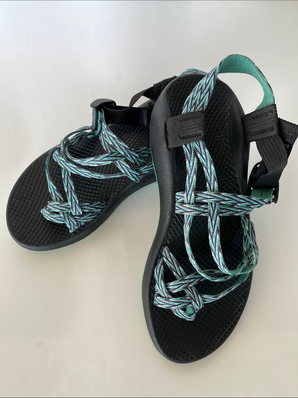 Chaco Women's Teal and Black Strappy Adventure Sandals